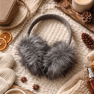 Grey Faux Fur Ear Muffs Sparkly Silver Glitter Detail Gray Winter Accessories